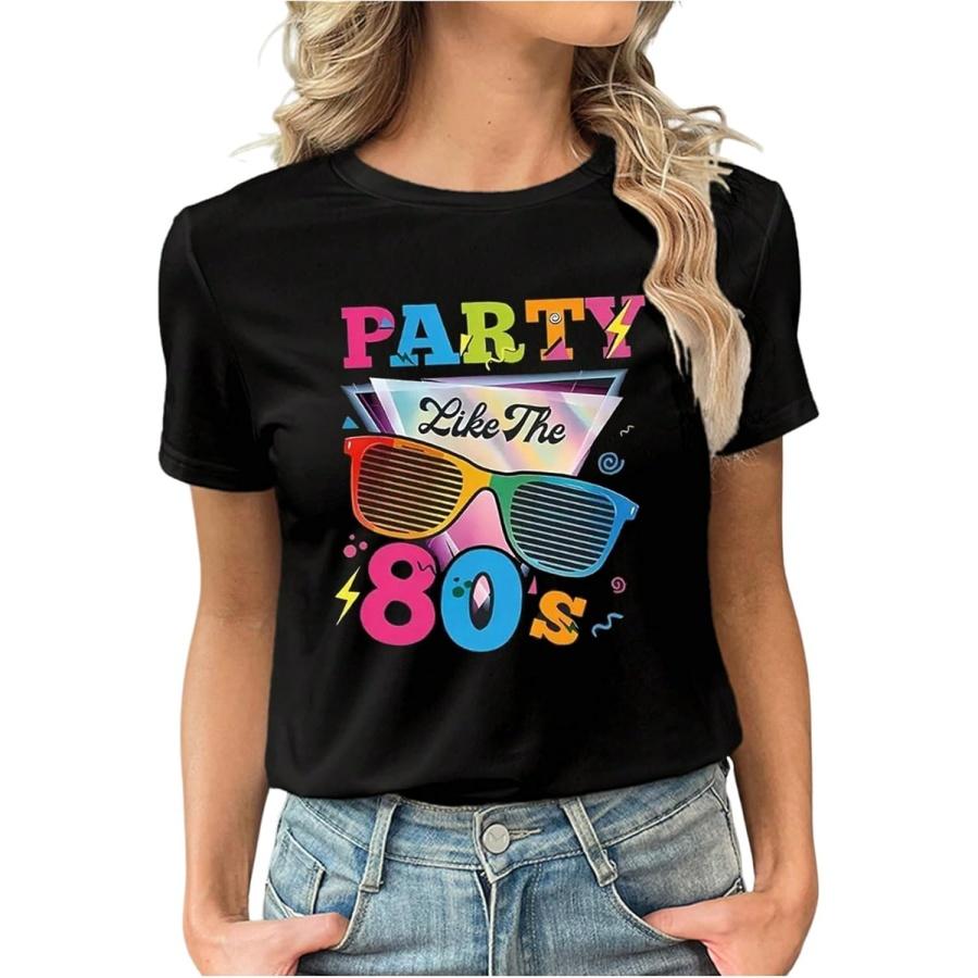 BEAUDRM Women's Letter Print T Shirt Crew Neck Short Sleeve Graphic Tees Casual Funny Tops, Black, Medium