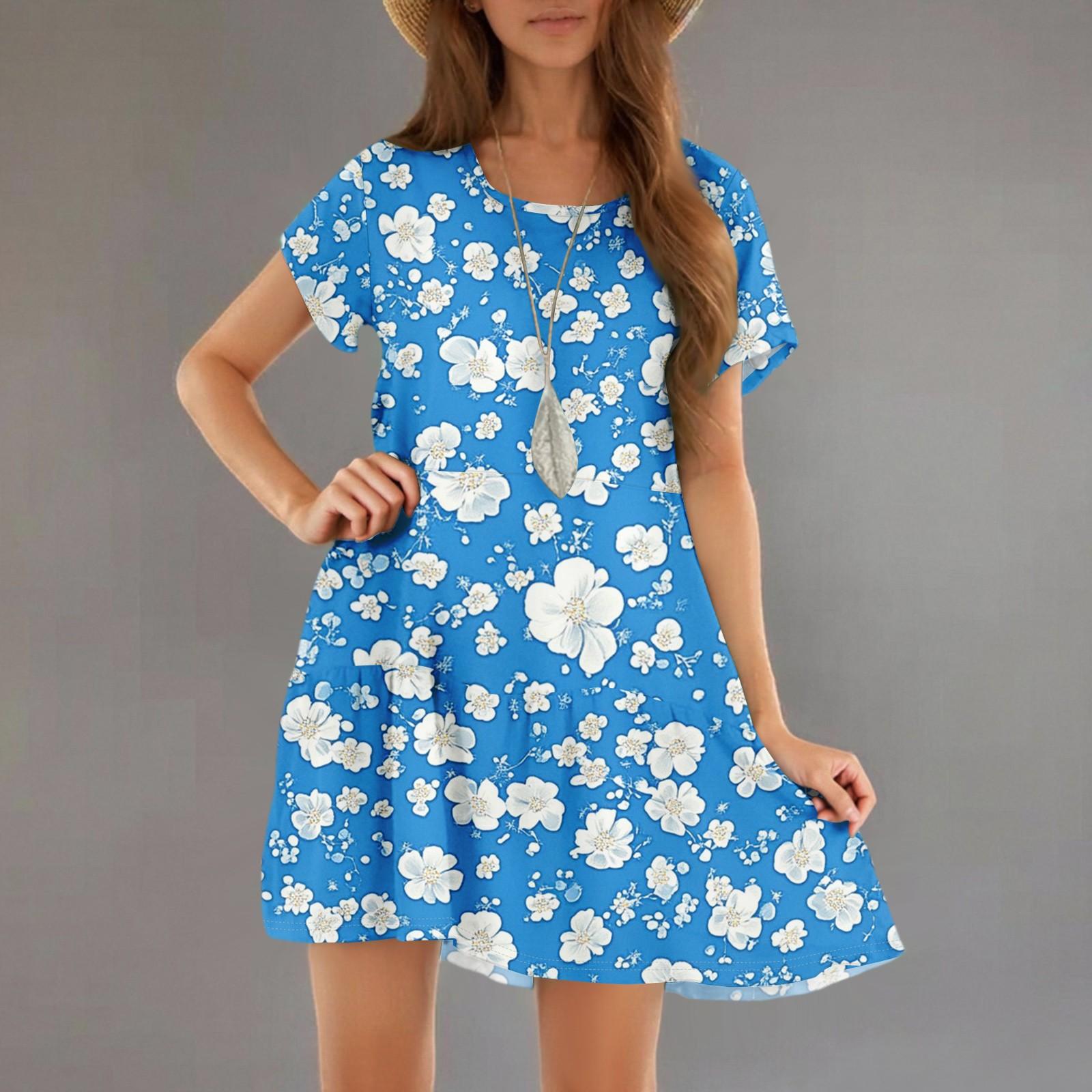 

Женские модные повседневные платья с круглым вырезом и коротким рукавом с оборками и градиентным принтом XXL синий