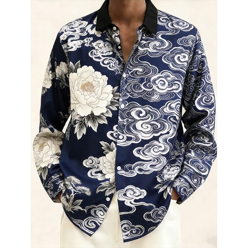 New 10 color men's long sleeved shirt with 3D printed collar button pattern casual top men's long sleeved top