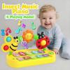 פסנתר צעצוע מוזיקלי עם 4 מצבים בנושא חרקים, עם אורות, כלי לתרגול אצבעות לתינוקות, פעוטות, מקלדת אלקטרונית לאימון חושי, מופעל על ידי סוללות