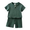 Baby Boy Baby Girl Solid Color Clothing Set Button Short Sleeve T-shirt + Thin Shorts Two-Piece Set