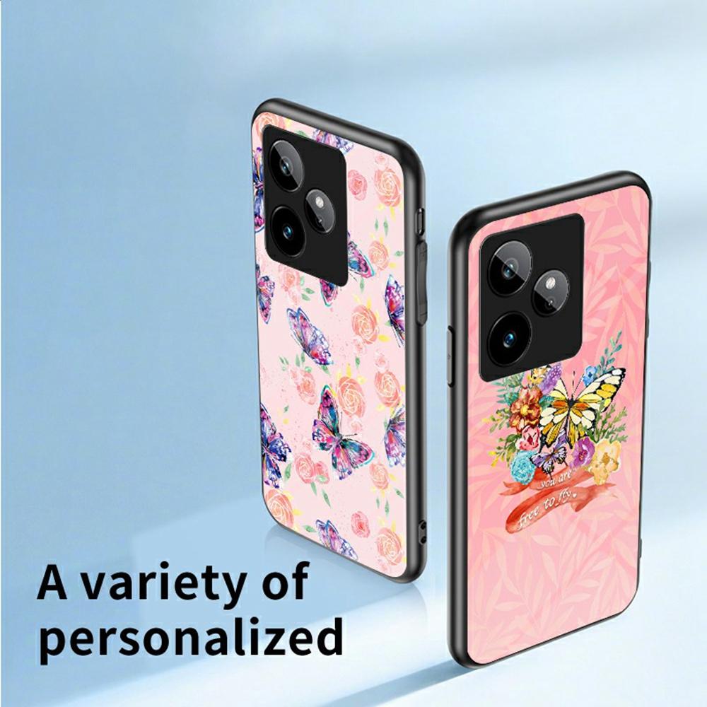 For Realme GT 7 5G Case Butterfly Pattern TPU+Tempered Glass Protective Phone Cover