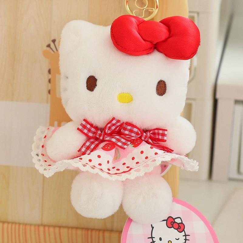 

Plush Doll Pendant Keychain With Soft Fabric And Adorable Cat Design Strawberry Skirt