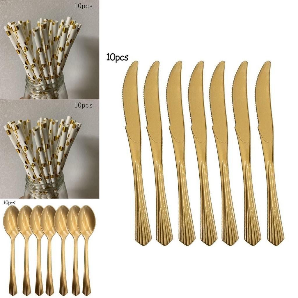 Elegant Gold Polka Dot Stamping Happy Birthday Party Decor Supplies Disposable Tableware Set