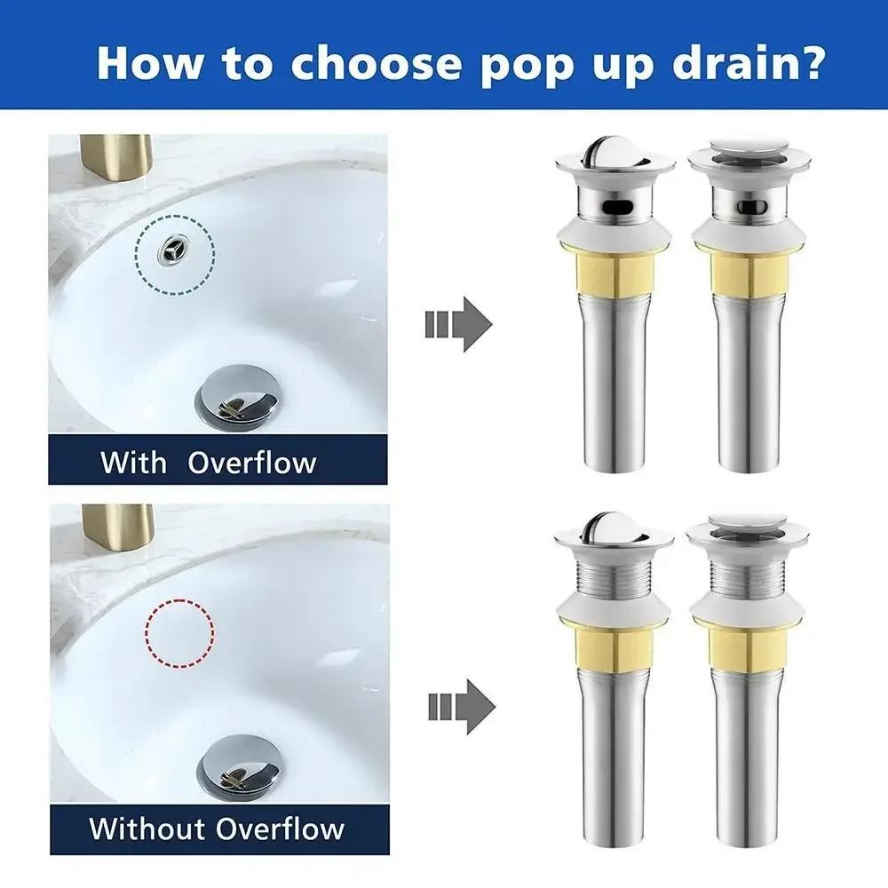 1Pcs Durable Thickened Bathroom Sink Drain Stop Silver Siphon Sink Drain Strainer Sink Plug Washbasin Pipe