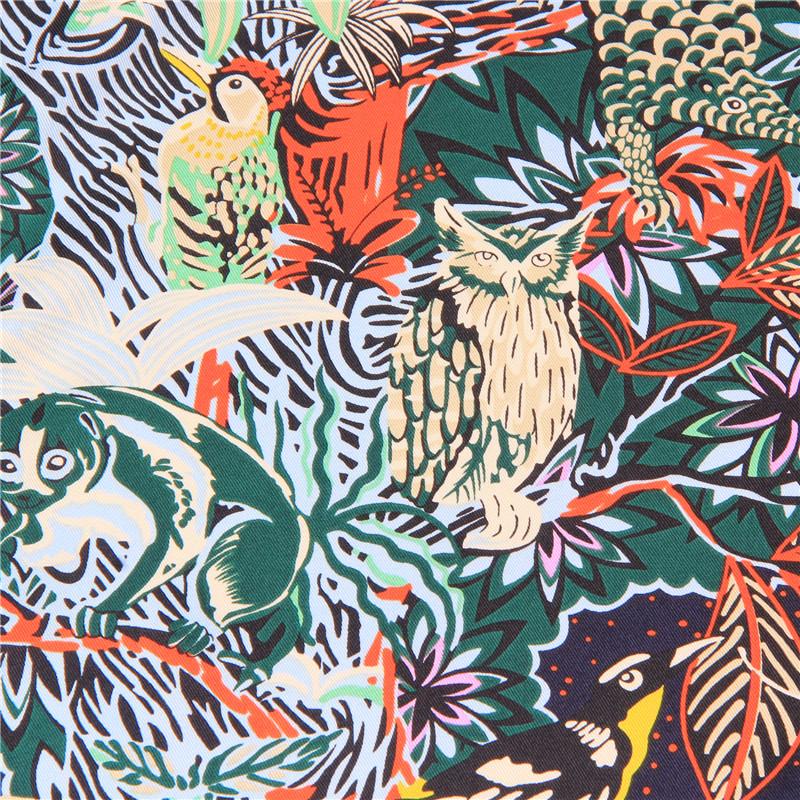 90Cm Manual Hand Rolled Twill Silk Scarf Women Foreast Animals Print Square Scarves Echarpes Foulards Femme Wrap Bandana Hijab