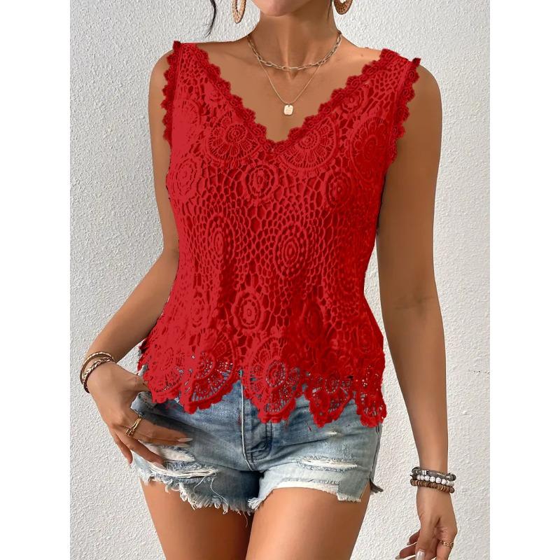 IHUASU Women's Fashion Casual Solid Color Print Sleeveless V-Neck Blouses & Shirts