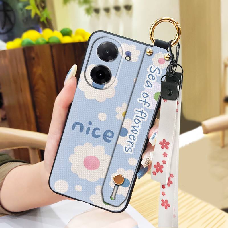 Anti-knock Flower Phone Case For Redmi A5 4G/Xiaomi Poco C71 4G Anti-dust Wrist Strap Kickstand Wristband Back Cover