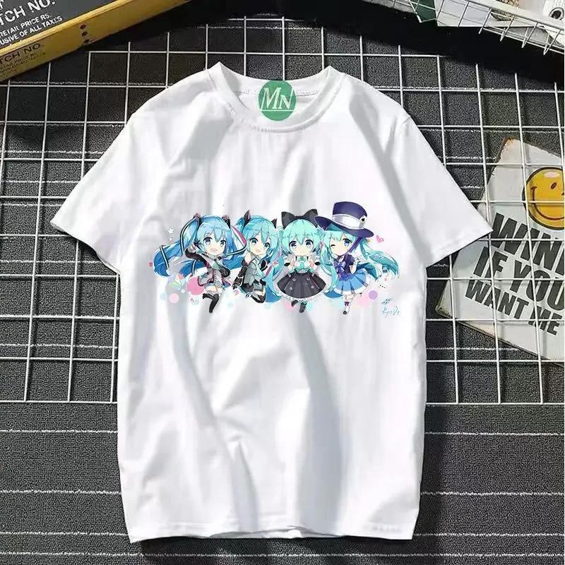 TXHatsune Miku Co-branded Animation 2D Short-sleeved T-shirt Cartoon Comic Printing Student Ladies Short-sleeved Clothes New Style