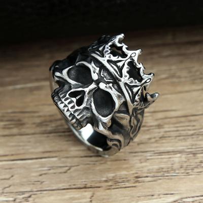 Vintage Gothic Crown Calvarium Skull Punk Rings For Men Women Stainless Steel Halloween Fashion Jewelry Gift Boyfriend Size 7-13
