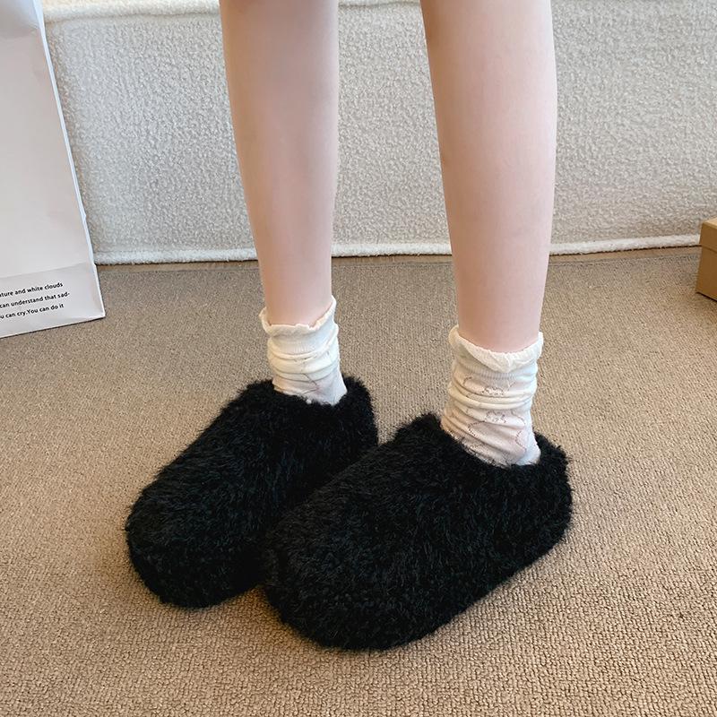 Women's Fuzzy Thick-Soled Closed-Toe Slippers - Warm, Fashionable, and Cute for Indoor/Outdoor Wear