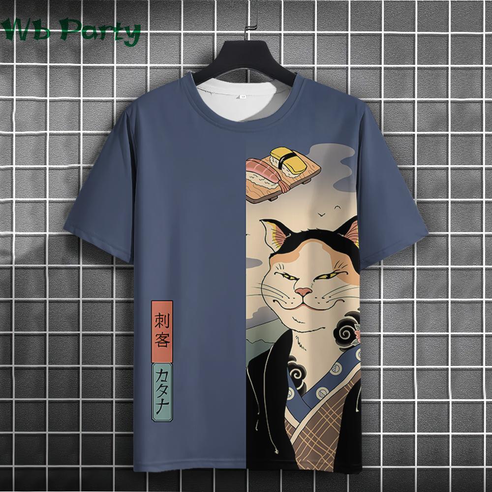 Summer Round Neck 3D Warrior Cat Pattern Printed Top Fashionable Casual Short Sleeved Men's T-shirts