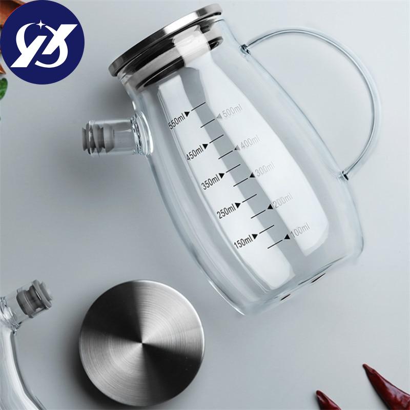 Glass Oil Pot Leak-proof Oil Bottle with Scale Kitchen Cooking Tool Vinegar Soy Sauce Bottle Gravy Boat
