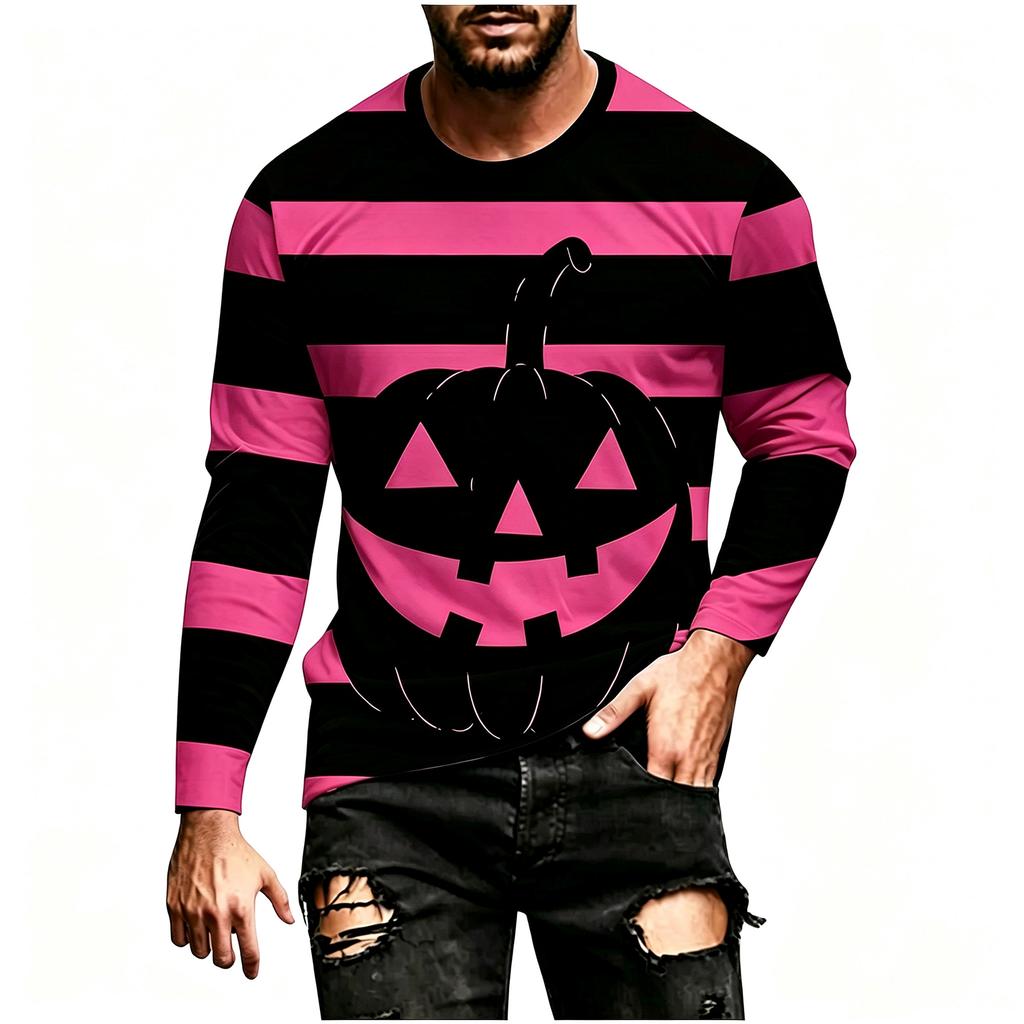 Men's Halloween Striped Long Sleeve Shirt Casual Loose Fit for Party and Everyday Wear