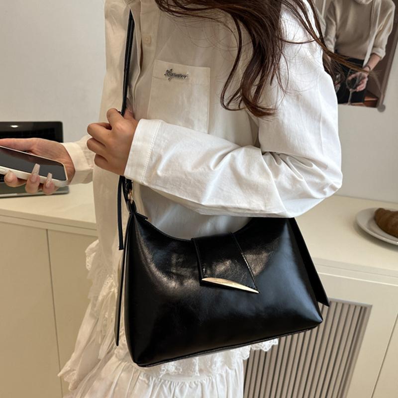 Women's Faux Leather French Casual Vintage Pure Color Simple Shoulder Crossbody Underarm Bag KTB