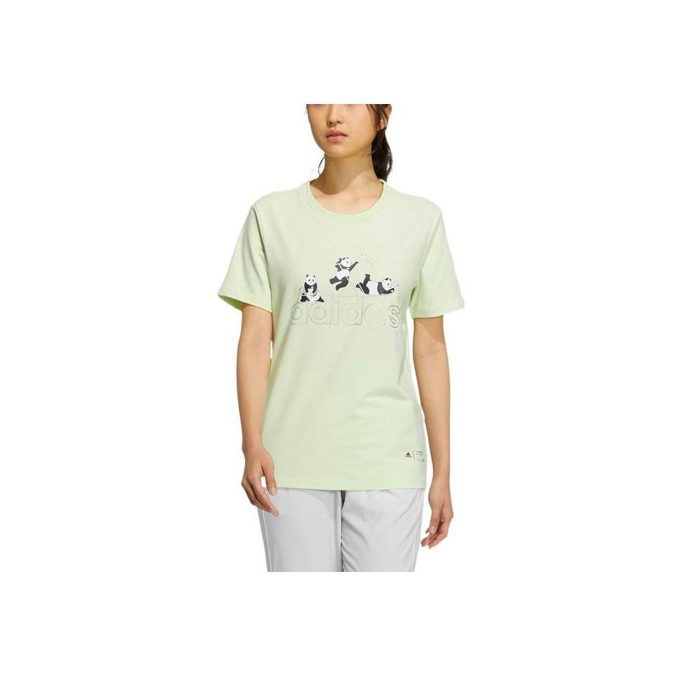 Adidas Panda Letter Print Short Sleeve T-Shirt Women Tops Green HT6902
