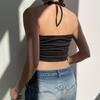 Spring Fashion Pure Desire Japanese Button Pleated Strap Exposed Umbilical Slim Hanging Neck Top Spicy Girls Sexy Small Vest Ultra-short Slim Tank Top