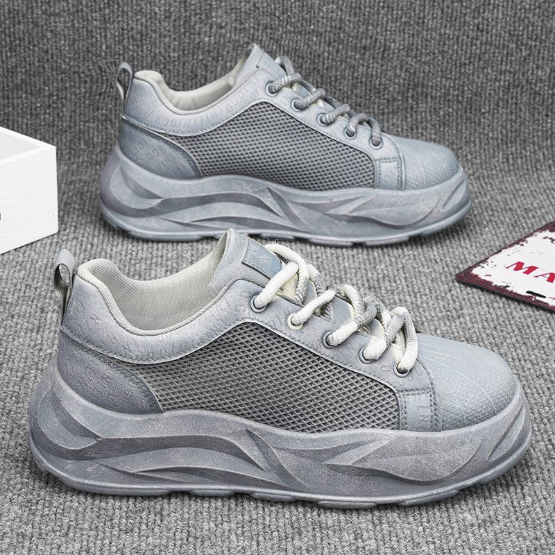 Summer Men's Shoes New Breathable Mesh White Shoes Trendy Versatile Platform Dirty Shoes Casual Dad Shoes