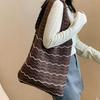 Knitted Large Capacity Stripe Pattern Crochet Tote Bag Beach Vacation Women's Hollow Shopping Shoulder Bags CLE