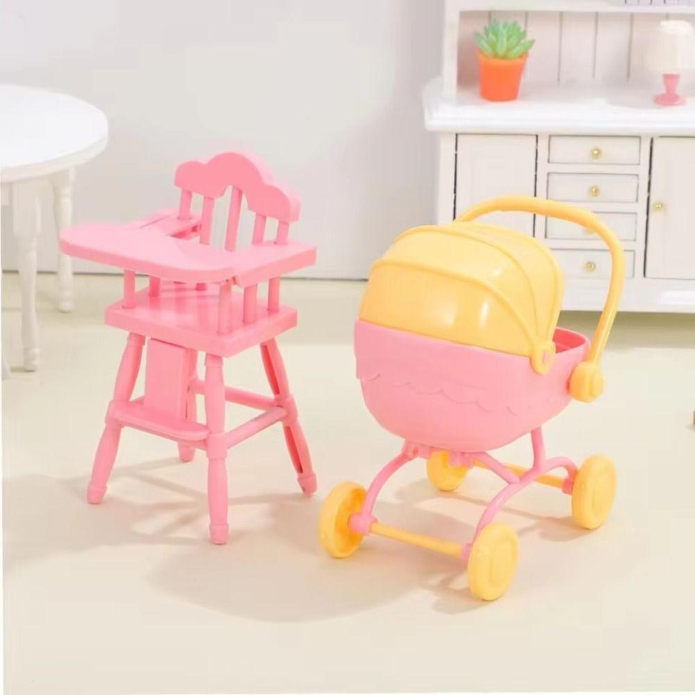 High Chair Dollhouse Stroller Pretend Play Dollhouse Baby Furniture DIY Accessories