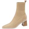 Socks Boots for Women's 2025New Square Toe Ankle Boot Fashion Woman Shoes Chunky Thick Heel British Knitted Short Boots