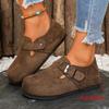 Retro Belt Buckle Loafer Woman Spring Autumn Suede Leather Flats Barefoot Shoes Ladies Cozy Slip  Driving Mocasines Femme