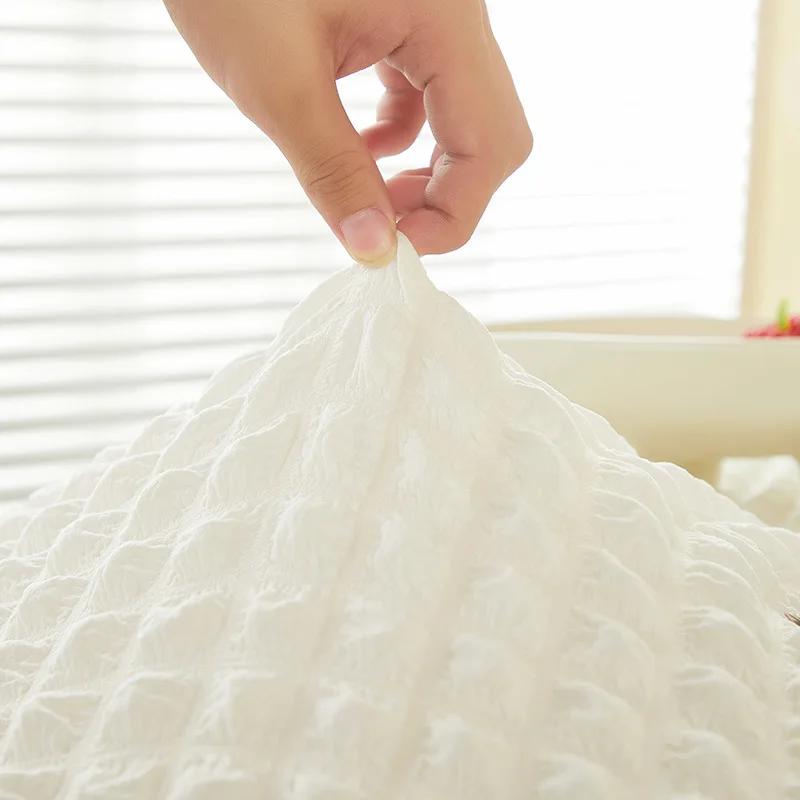 Round Bubble Gauze Tablecloth Seersucker Solid Color Elastic Table Skirt Modern Simple Style Home Decoration Dining Table Cover