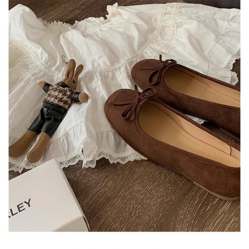 Shoes Small round head ballet style bow soft surface shallow mouth flat sole shoes women
