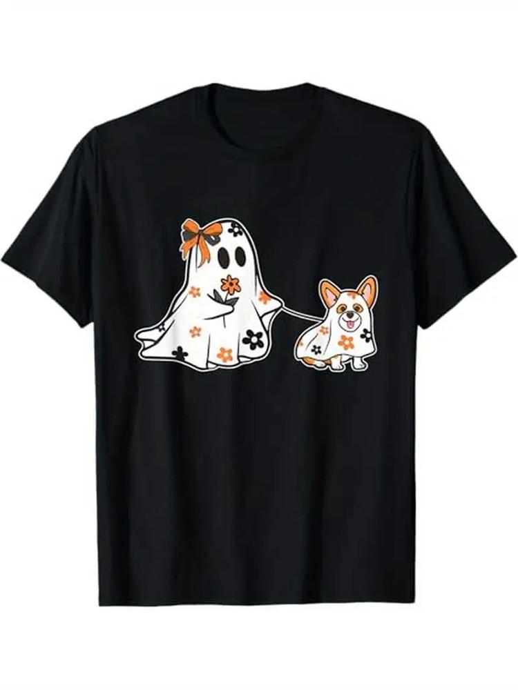 

Cute Ghost With Corgi Boo Halloween Coquette Bow Corgi Mom T-Shirt, Gift for Men 2XL