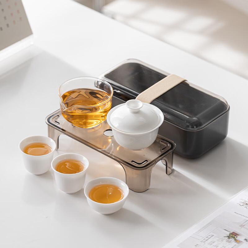 Mutton-fat Jade Ceramic Travel Tea Set