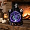 Halloween Table Decor LED Lighted Faux Crystal Ball Decoration, Resin Witch/Skeleton/Cat/Ghost Figurine with Unique Gift for Friends Green/Purple