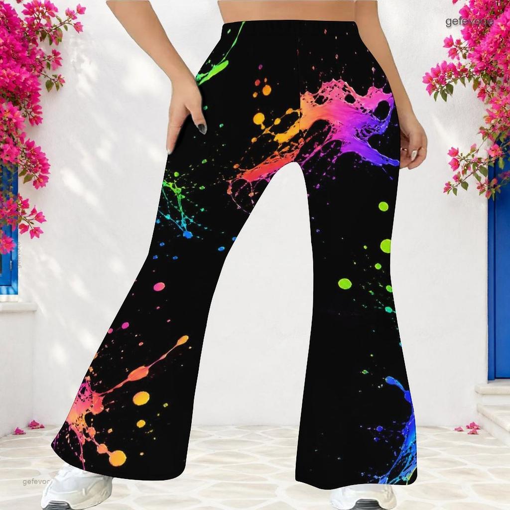 Women Plus Size High Waist Full Length Galaxy Printed Flared Pants