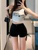 Women's High Waist Elastic Hot Pants: Summer 2024 Korean Style, Lace-Up, Black, Versatile & Spicy.