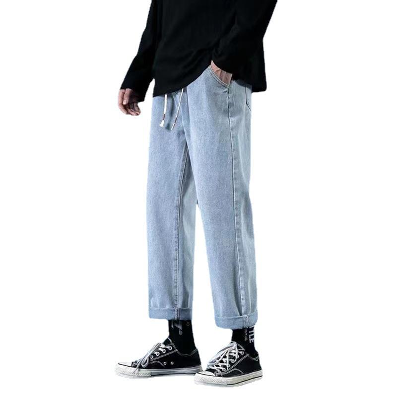 Hong Kong Style Spring Straight Jeans Men's Trend Brand Loose Casual Tether Nine Points Male Student Versatile Wide Leg Pants