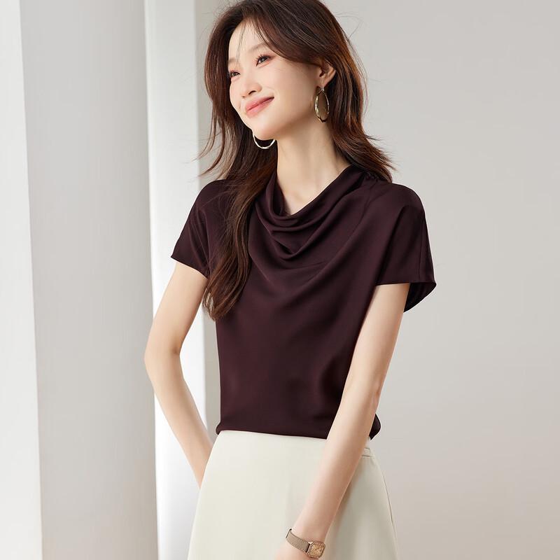 Srcr 22 Momme Silk Drape Neck Short Sleeve Top