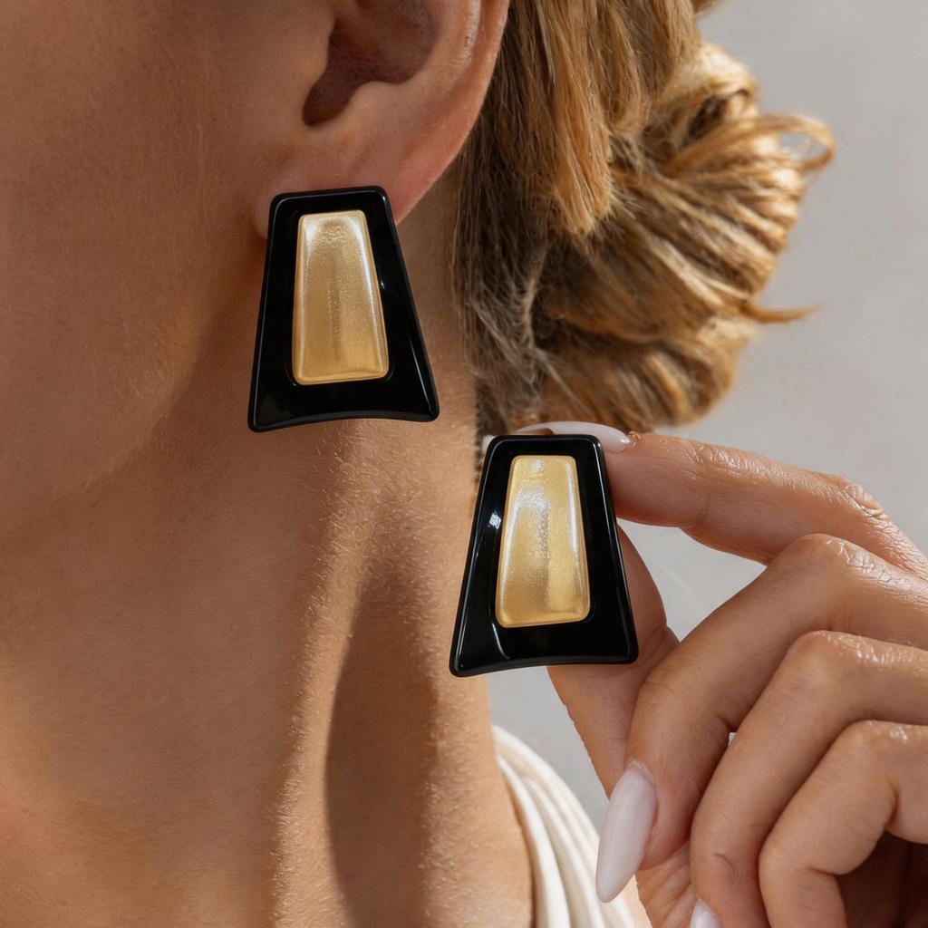 European and American Silver Needle Geometric Resin Square Stud Earrings Simple Ins Style Earrings Light Luxury High-end Earrings