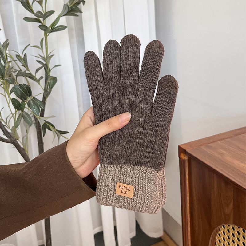 Knitted gloves for men and women, touch screen to keep warm in winter, plush wool, thickened in autumn , cold and windproof