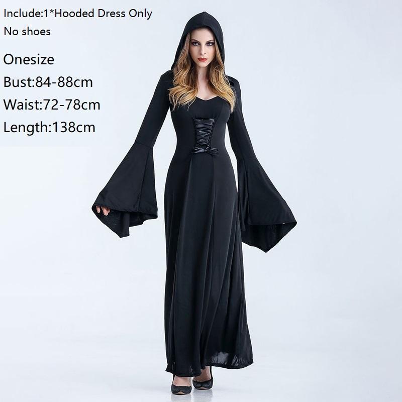 

Готическое женское платье ведьмы-волшебницы с капюшоном, на шнуровке, с расклешенными рукавами, костюмы для косплея Onesize чёрный