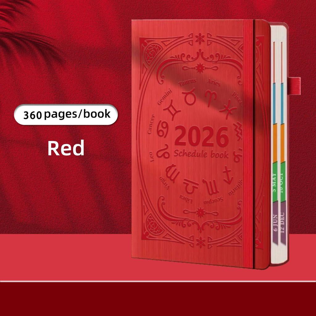 2026 A5 Textured PU Portable Agenda Book English Calendar Book Notepads Creative Daily Planner Reminder Desktop Date Calendar