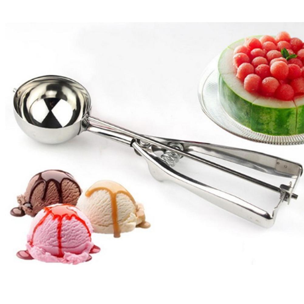 Stainless Steel Spoon with Spring Handle for Kitchen Ice Cream Fruit Cake