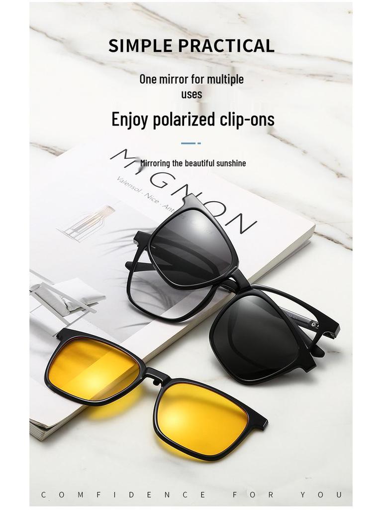 TR90 Myopia Eyeglass Frames with Magnetic Clip-on Polarized Sunglasses for Men & Women