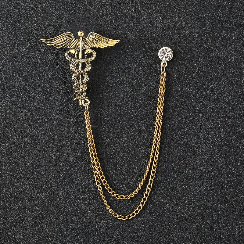 Men's Korean Style Eagle Guitar Brooch with Rhinestone Chain Badge