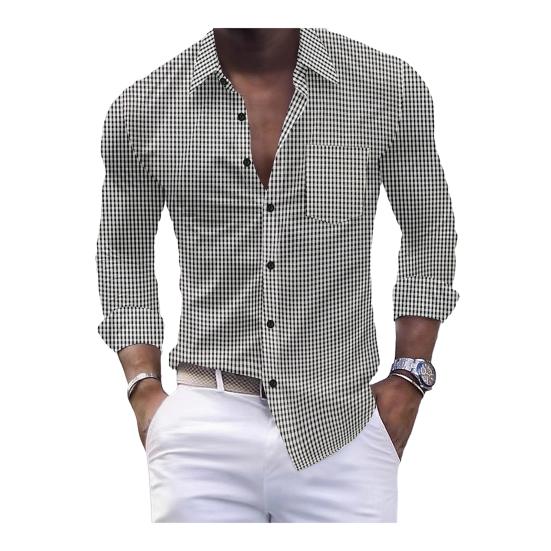 

Men Plaid Dress Shirt Long Sleeve Button Down Shirt with Pocket Slim Fit Lapel Casual Formal Shirt for Prom Work Parties Dating S чорний