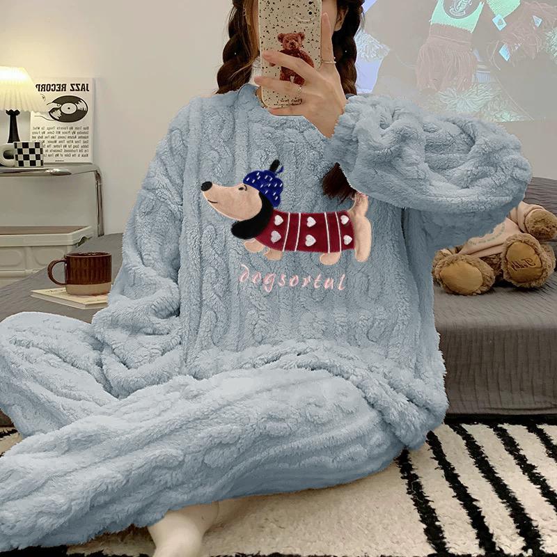 

Осенне-зимний забавный мультяшный комплект из двух предметов, пижама, фланель, теплая женская пижама, длинный рукав, женская пижама, коралловый бархатный комплект одежды для дома M