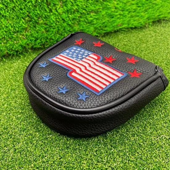 Golf Club Head Cover for Woods Driver Fairway Hybrid Faux Leather Mallet Putter Covers with Magnetic Closure US Flag Pattern Blade Headcover Protector