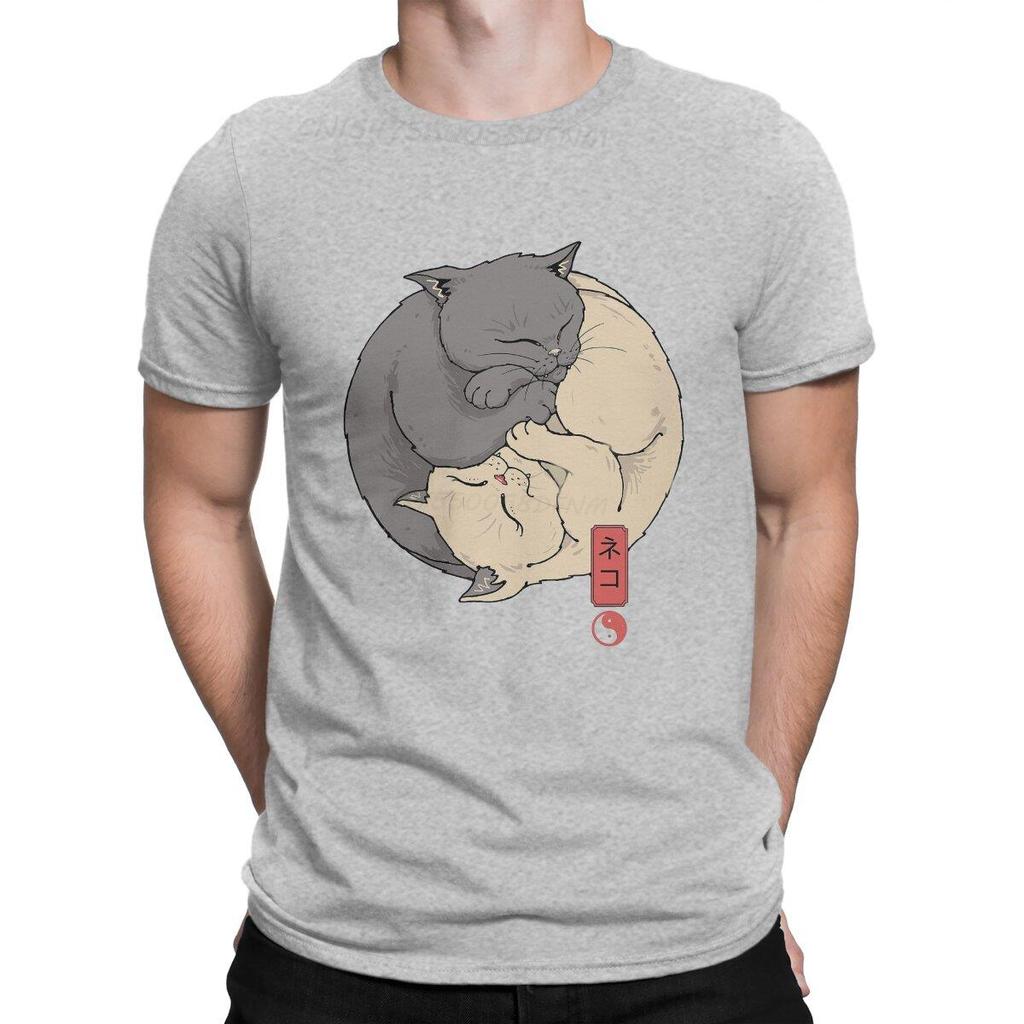 Yin Yang Cats Men T-shirts Japanese Art Anime T-shirts Men Graphic Tee Shirts Male Camisas Smooth T-shirts Transfer Printing