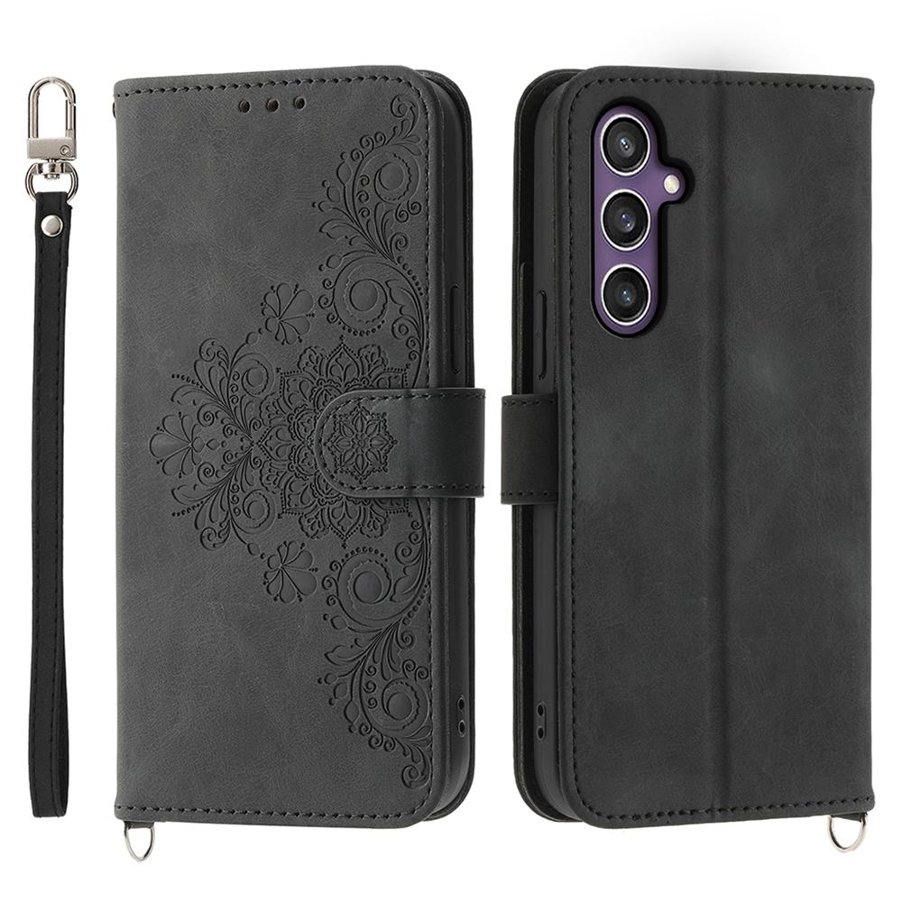

For Samsung Galaxy S25+ Case Flower Pattern PU Leather Wallet Phone Cover with Strap A
