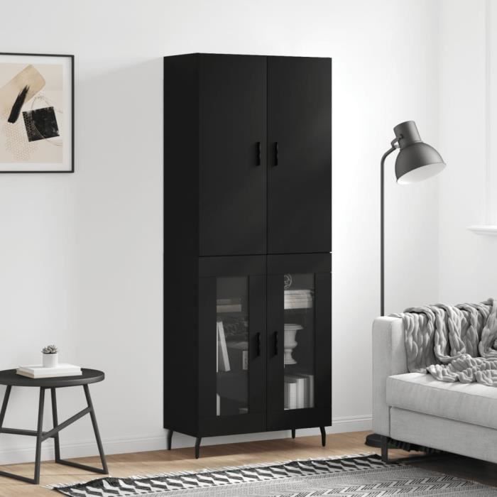 VidaXL Buffet haut Noir 69,5x34x180 cm Bois d'ingénierie 3195748