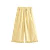 Girls' Pure Cotton Plaid Ruffle Trim Wide-Leg Summer Pants