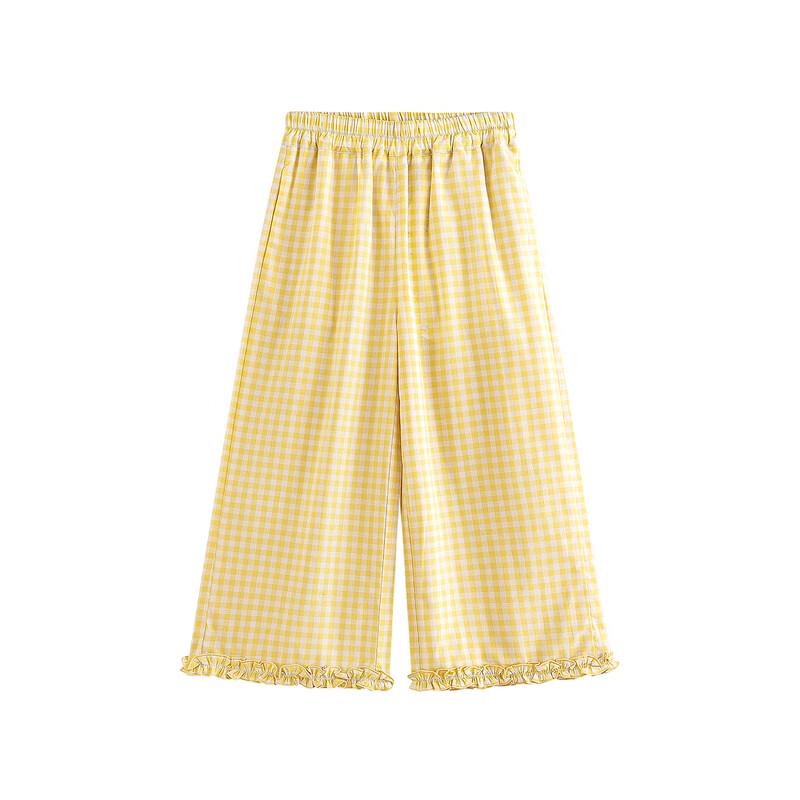 Girls  Pure Cotton Plaid Ruffle Trim Wide-Leg Summer Pants M